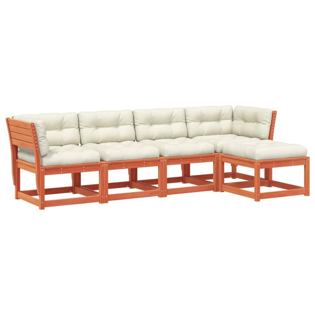 Emaga 5-cz. zestaw mebli ogrodowych z poduszkami, woskowy brąz, sosna